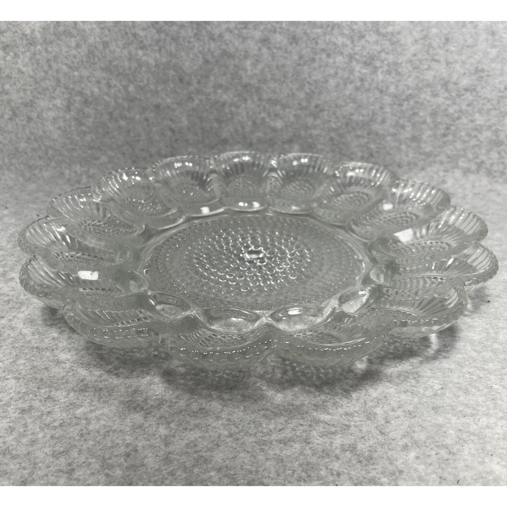 VTG Clear Glass Deviled Egg Plate 11" Hobnail Scalloped Edge Snack Tray Indiana? - Picture 3 of 10